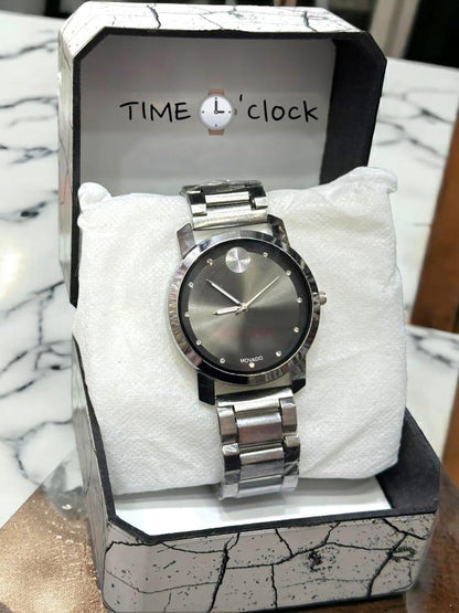 Men's Classic Silver Analogue Watch with Black Dial