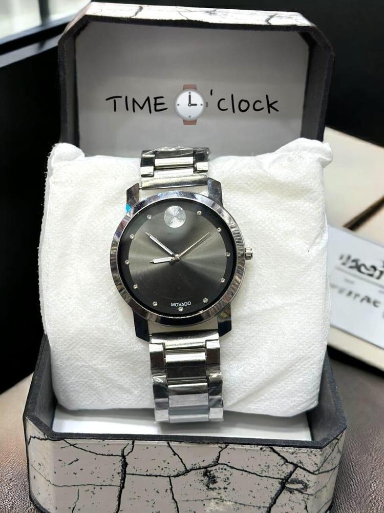 Men's Classic Silver Analogue Watch with Black Dial