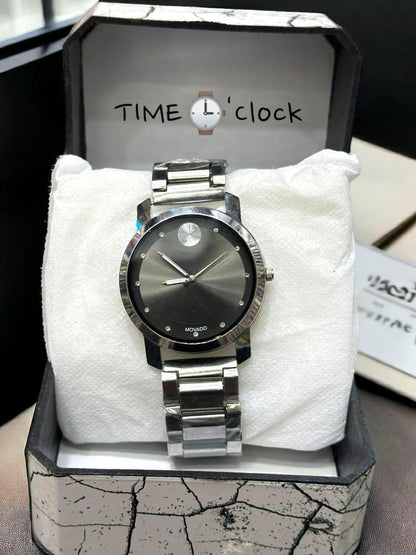 Men's Classic Silver Analogue Watch with Black Dial