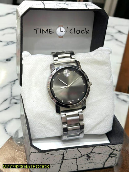 Men's Classic Silver Analogue Watch with Black Dial