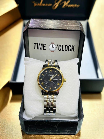 Men's Premium Watch With Golden Case & Black Dial