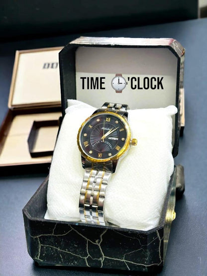 Men's Premium Watch With Golden Case & Black Dial