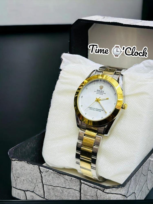 Men's Golden Analogue Watch with White Dial – Classic Style